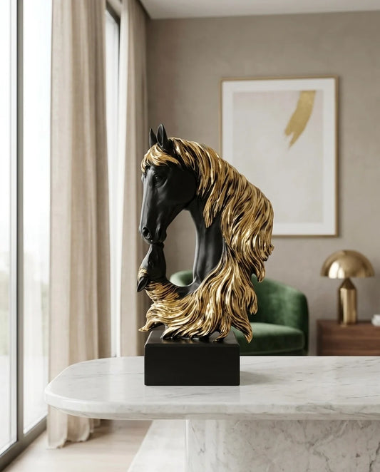 2 Face Black Premium Horse with Long Golden Hair