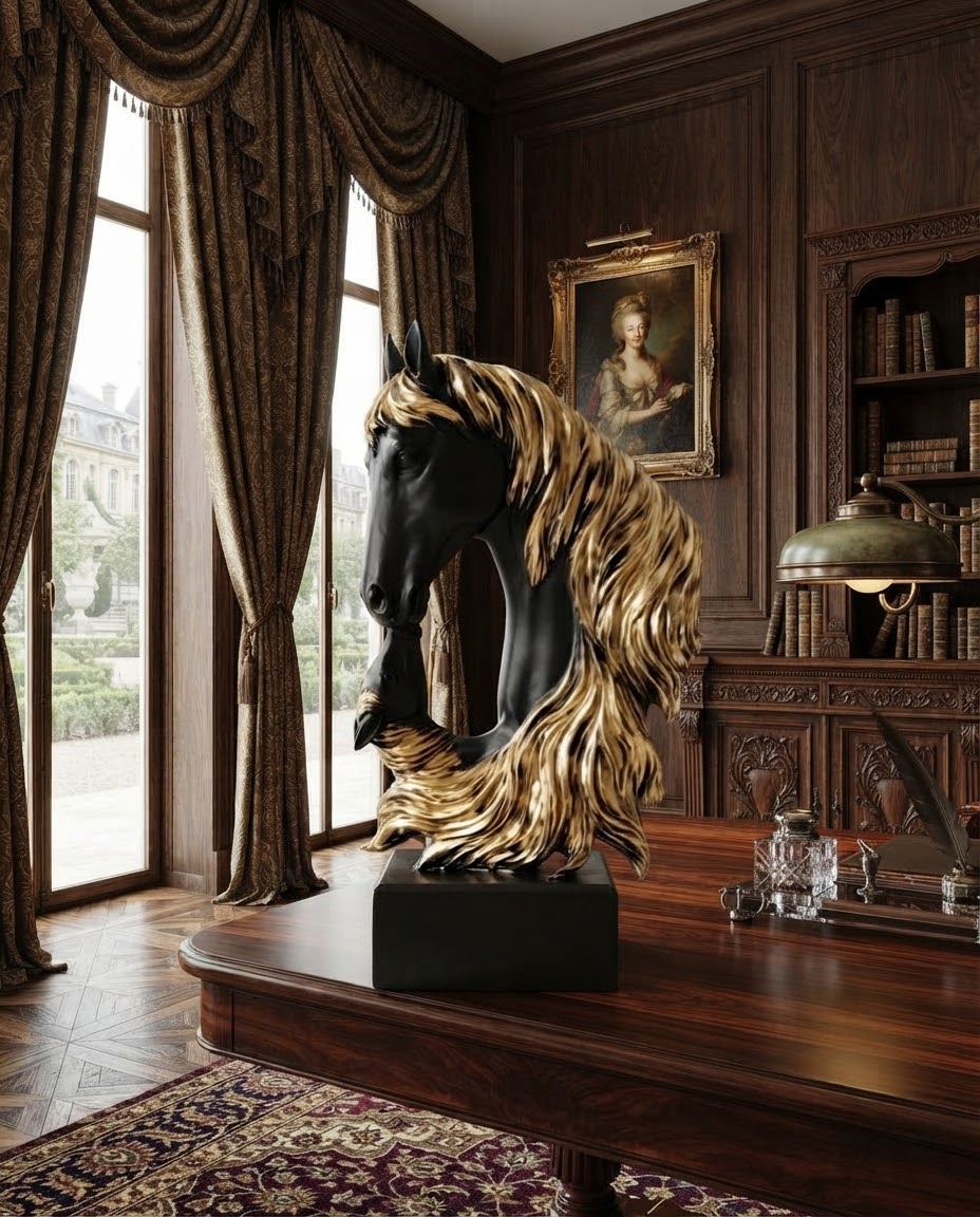 2 Face Black Premium Horse with Long Golden Hair