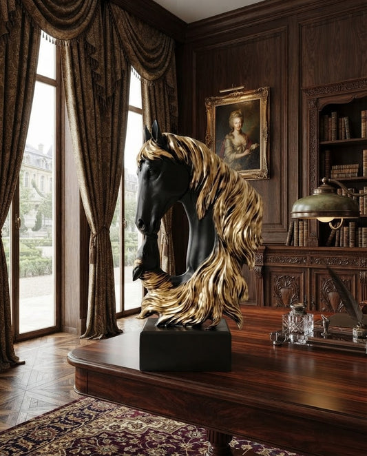 2 Face Black Premium Horse with Long Golden Hair