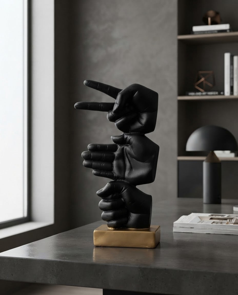 Abstract Helping Hands Sculpture – Premium Black & Gold Décor