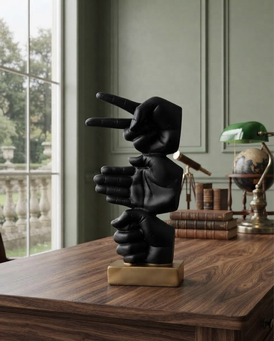 Abstract Helping Hands Sculpture – Premium Black & Gold Décor